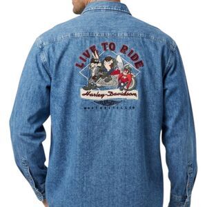 Vintage Harley Davidson WB Taz Embroidered Live to Ride Denim Button Shirt XL